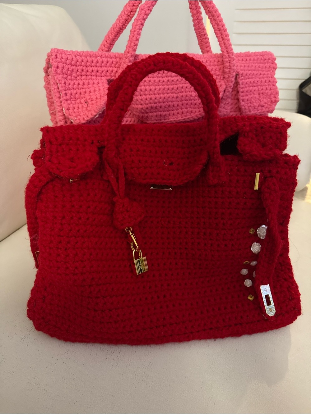 Handcrafted Red Crochet Birkin